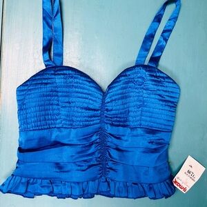 Blue Satin Ruched Crop Top